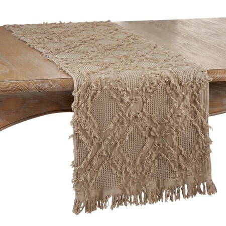 Saro Lifestyle SARO 16 x 72 in. Oblong Waffle Weave Table Runner with Natural Fringe Design 1877.N1672B